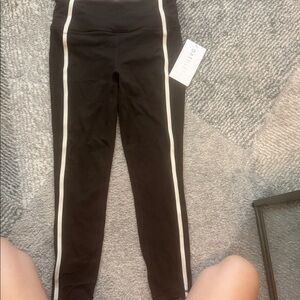 Athleta Brown Leggings with White Stripes